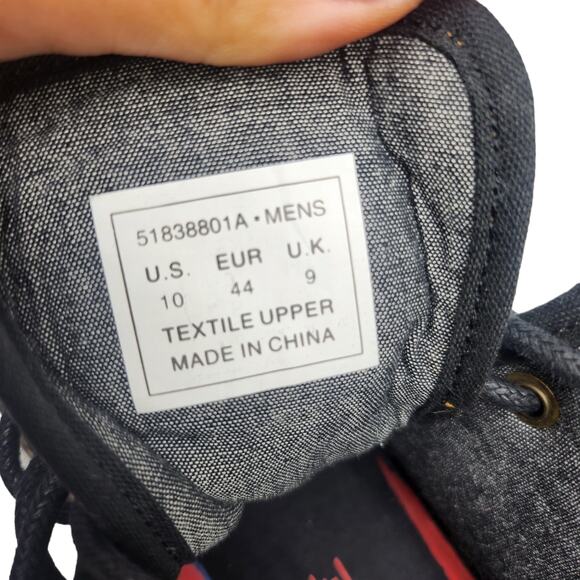 Levis Boots Mens 10 Blue Denim Artesia Hiking Ankle Mid Calf Black Leather Tie - Picture 11 of 12